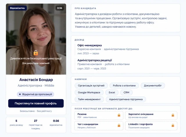 Приклад візитки: Анастасія Бондар, адміністраторка